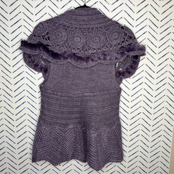 NWT Sioni Crochet Fur Trim Sweater Shrug Small/medium - Picture 2 of 12